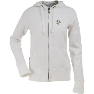 Antigua Womens Pittsburgh Penguins Signature Hooded White Full Zip Sweatshirt  