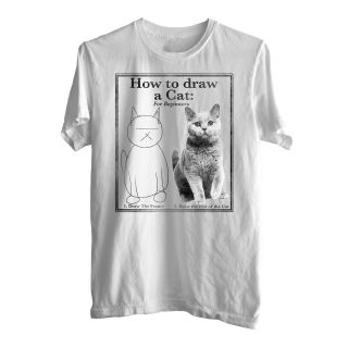 How To Draw A Cat Tee, White, Mens