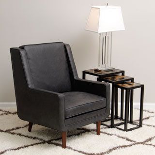 Moss Oxford Leather Black Accent Chair