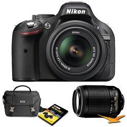 Nikon D5200 24.1 MP DSLR Camera Black 18 55mm VR & 55 250 VR Lens Fathers Day B