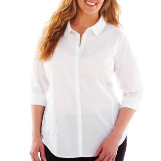 Worthington 3/4 Sleeve Shirt   Plus, White