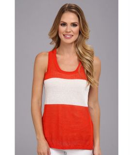 525 america Linen Blend Wide Stripe Tank Top Womens Sleeveless (Orange)