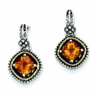 Sterling Silver with 14k Gold 1.71 Citrine Earrings   Antique Boutique   Vintage Style   Jewelry Goldenmine Jewelry