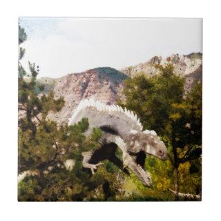 Digital Painting of Dinosaur Amongst Trees Ceramic Tile