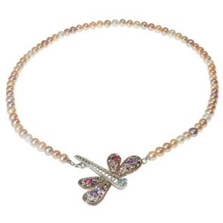 Michael Valitutti Two tone Multi gemstone and Pearl Necklace (6.5 7 mm) Michael Valitutti Gemstone Necklaces