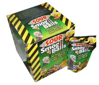 Toxic Waste Sour Smog Balls Crunchy Candy with a Sour Chewy Center 3 Ounce Packs (Pack of 12)  Gummy Candy  Grocery & Gourmet Food
