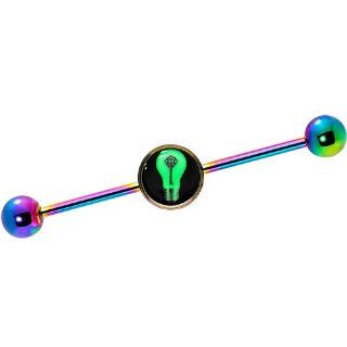 Glow in the Dark Light Bulb Industrial Barbell in Rainbow Titanium Body Piercing Barbells Jewelry