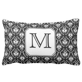 Custom Monogram. Black and White Damask Pattern. Throw Pillow