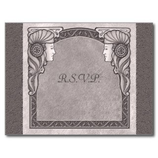 Grey Art Nouveau Wedding Postcards