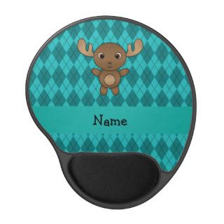 Personalized name moose turquoise argyle gel mouse pads
