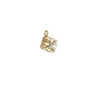 14k Gold Gift Box Charm .01ct Diamond Accented Jewelry