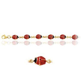 Childrens Ladybug Enamel Bracelet in 14K Yellow Gold Jewelry