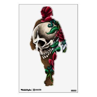 Western Skull with Red Roses and Revolver Pistol Room Graphic