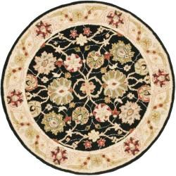 Micro Hand hooked Chelsea Mahal Black/ Beige Wool Rug (3' Round) Safavieh Round/Oval/Square