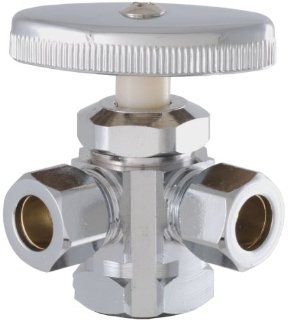 LDR 537 5501 Low Lead Dual Outlet Shut Off Angle Valve 1/2 Inch FIP x 3/8 Inch Compression x 3/8 Inch Compression, Chrome   Pipe Fittings  