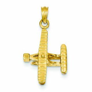 Genuine 14K Yellow Gold 3 D Bi Plane With Ribbed Wings Pendant 2.3 Grams Of Gold Jewelry
