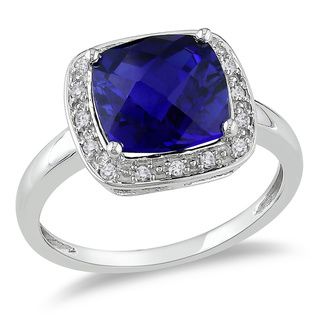 Miadora 10k White Gold 1/10ct TDW Diamond and Created Sapphire Ring (G H, I2) Miadora Gemstone Rings