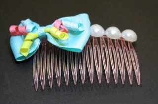 Handmade Cute Pink Ribbon Bow Pearls Hair Comb Clip for Girls  Beauty