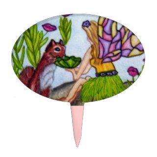Fairy Leaves Squirrel Stained Glass Wings Cake Topper