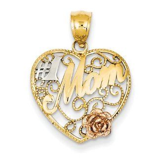 14k Yellow & Rose Gold w/Rhodium #1 Mom in Heart Pendant Jewelry