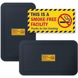 This Is A Smoke Free Facility. Thanks For Not Smoking with Graphic and Striped Border, Hog HeavenTM Premium 7/8" Anti Fatigue Sign Mat, 6" x 4"  