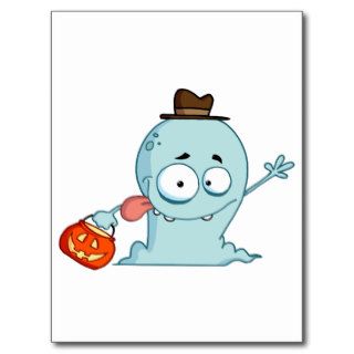 Happy Ghost Goes Trick Or Treating Post Cards