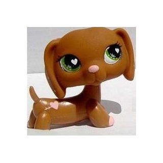 Brown Dachshund # 556 (pink nose and heart eyes)   Littlest Pet Shop Replacement Figure Loose Retired LPS Collectible Toy (Out Of Package/OOP) 