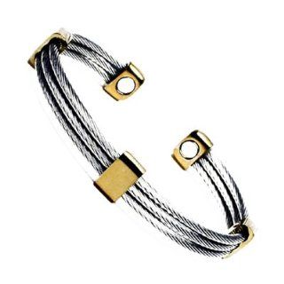 Magnetic Trio Stainless Steel Cable Bangle Cuff Golf Bracelet G Jewelry