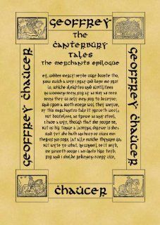 A4 Size (11.7 inches x 8.3 inches or 29.7 x 21 cm) Parchment Card Poster Geoffrey Chaucer Canterbury Tales The Merchants Epilogue   Prints