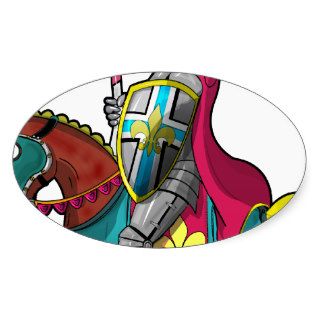 Medieval knight on a horse oval sticker
