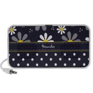 Girly Mod Daisies and Polka Dots With Name Laptop Speakers