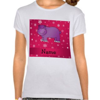 Personalized name hippo pink snowflakes t shirts