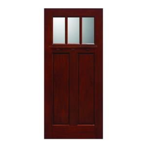 Main Door Craftsman Collection 3 Lite Prefinished Cherry Solid Mahogany Type Wood Slab Entry Door SH 703 CH