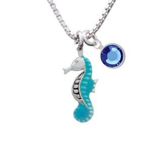 Hot Blue Seahorse   Charm Necklace with Sapphire Crystal Drop Pendant Necklaces Jewelry
