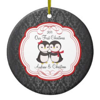 Our First Christmas Ornament Penguin Couple