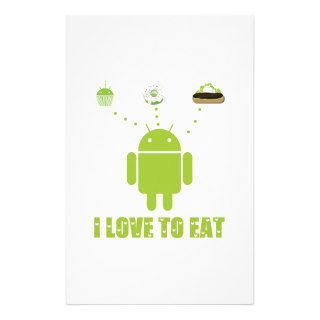 I Love To Eat (Android Bug Droid Cupcake Eclair) Custom Stationery