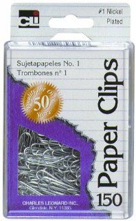 Charles Leonard Inc., Clips, Paper, Reusable Box, #1 Nickel Plated, 150/Box (79533)  Paperclips 