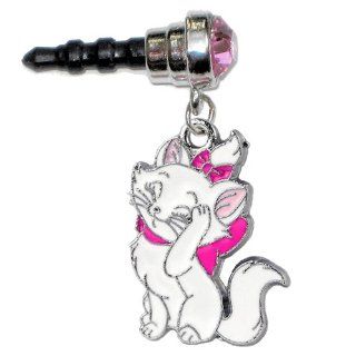 Cute White Princess Cat Pink Round Gem Cell Phone Charm 3.5mm. Headphone Jack Anti Dust Plug for Mobile Iphone Android HTC Tablet Ipod Ereader Cell Phones & Accessories