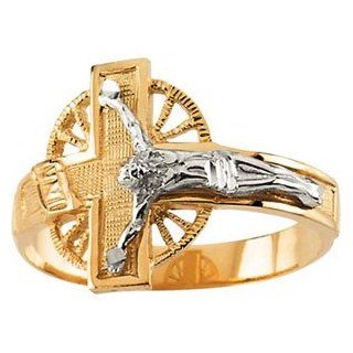 14K Yellow White Tt Gents Crucifix Ring CleverEve Jewelry