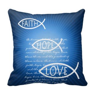 Faith Hope Love Ichthus   Christian Fish Pillow