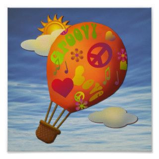 Up, Up and Away Hot Air Balloon Peace Poster
