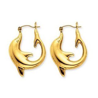 10k Gold Dolphin Earrings Hoop Earrings Jewelry