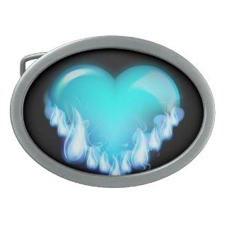 Blue flaming heart.png love icecold icy tough oval belt buckle