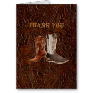 leather cowboy boots country wedding thank you cards