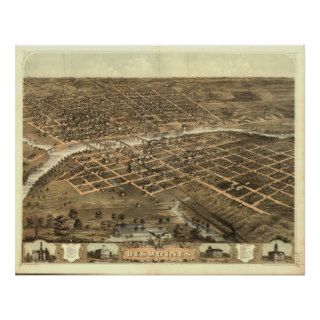 Des Moines Iowa 1868 Antique Panoramic Map Posters