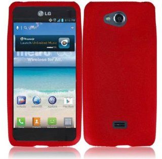 LG Spirit 4G MS870 ( Metro PCS ) Phone Case Accessory Hot Red Soft Silicone Rubber Skin Cover with Free Gift Aplus Pouch Cell Phones & Accessories