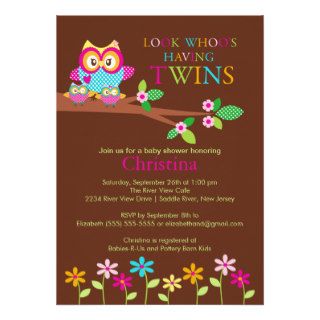 Twins Owl Baby Shower Invitations