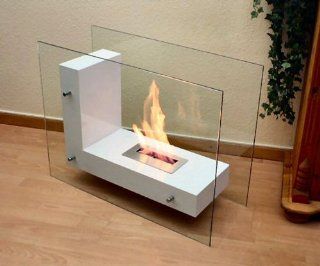 See Through L Shaped Bio Ethanol White Fireplace   Gel Fuel Fireplaces