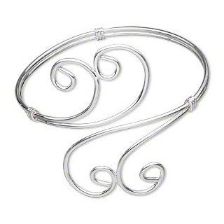 Bangle Bracelet Scrolling Swirl Wire Wrap Style Silver Plate Adjustable Jewelry