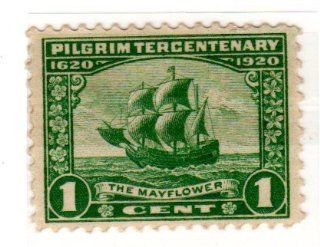 Postage Stamps United States. One Single 1 Cent Green Mayflower Pilgrim Tercentenary Issue Stamp Dated 1920, Scott #548. 
